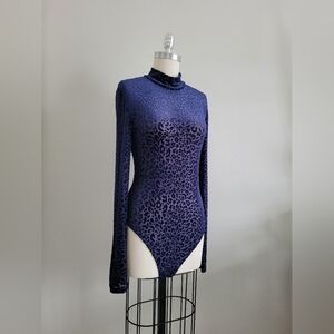 BNWT BARDOT navy blue burnout leopard print velvet bodysuit